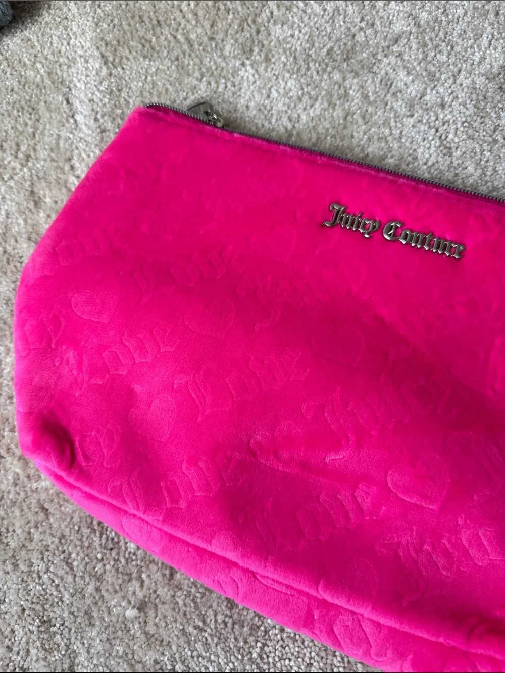 Juicy Couture Pink Soft Velvet Large Cosmetic Bag Travel Girlie Coquette NEW